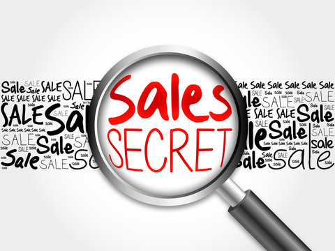 Sales Secret sale word cloud with magnifying glass, business concept