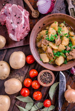Spicy pork and potato stew rustic style