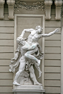 VIENNA, AUSTRIA - APRIL 23, 2010: Sculptures Hercules Wrestling Antaeus near the Hofburg Palace in Vienna, Austria