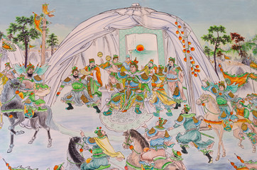 Statue Of Guan Yu deva [God of honor] paint fine art on door.