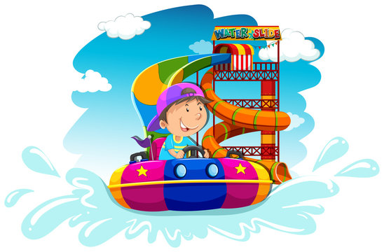 boy on colorful water slide clip art preview