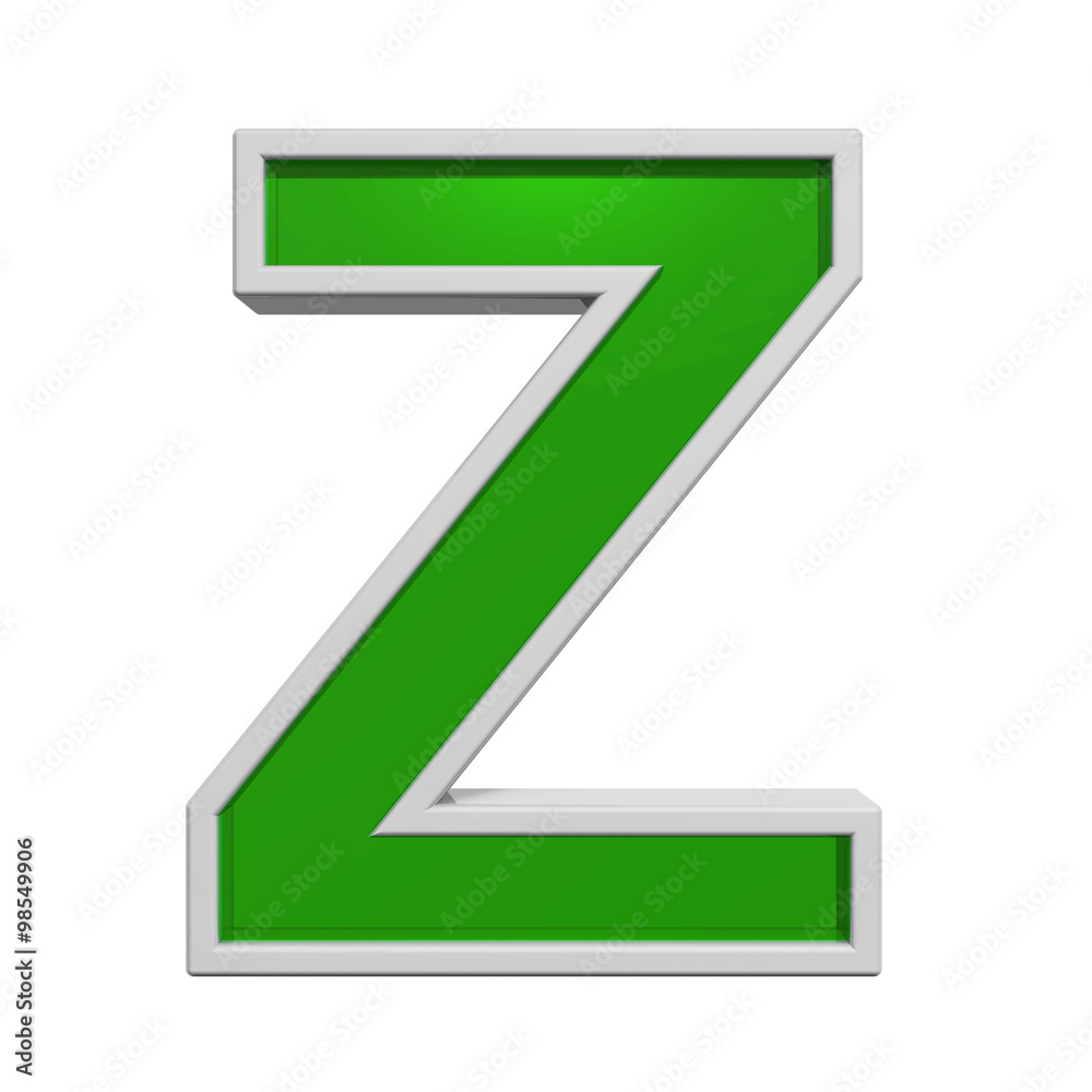 Fototapete one letter from green glass with white frame alphabet set, isolated on white. computer generated 3d 