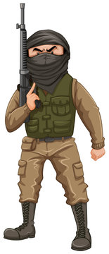 Terrorist carrying a rifle gun