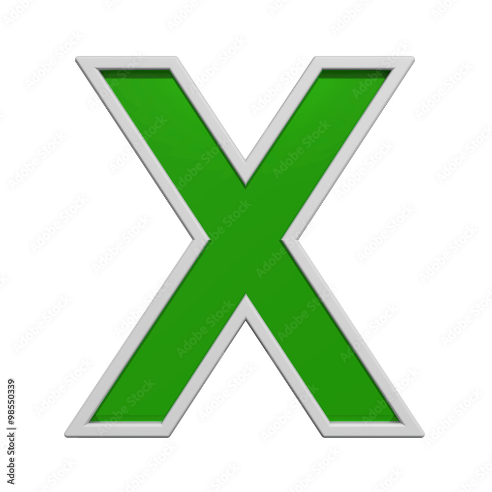 Fototapete one letter from green glass with white frame alphabet set, isolated on white. computer generated 3d 