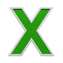 Obraz premium One letter from green glass with white frame alphabet set, isolated on white. Computer generated 3D photo rendering.