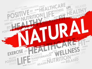 NATURAL word cloud, fitness, sport, health concept