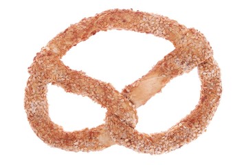 pretzel with sesame seeds isolated on white