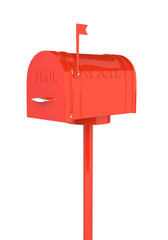 Red indoor mailbox on a white background. 3D illustration, rende