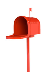 Open red mailbox on white background. 3D illustration, render