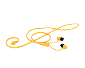 The music concept headphones with a yellow cable in the form of