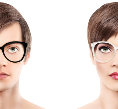 Eyewear Glasses Half Man Half Woman Portrait, Wear Spectacles