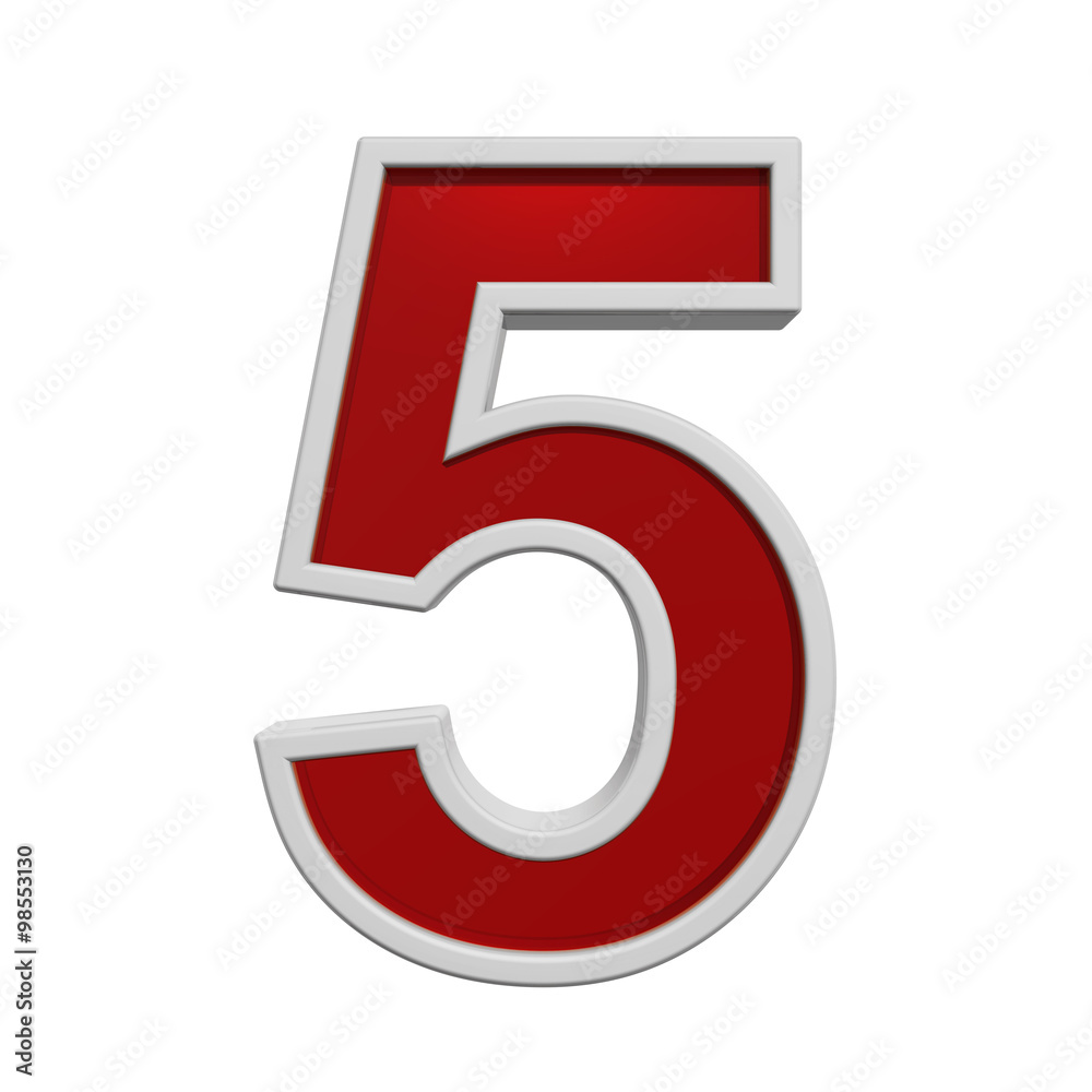 Fototapete one digit from red glass with white frame alphabet set, isolated on white. computer generated 3d pho