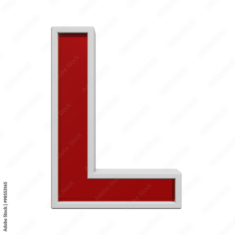 Fototapete one letter from red glass with white frame alphabet set, isolated on white. computer generated 3d ph