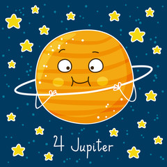 Cute cartoon Jupiter on space background © evgeniya_m