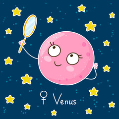 Fototapeta premium Cute cartoon Venus on space background