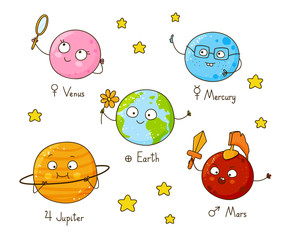 Set of cute cartoon planets © evgeniya_m