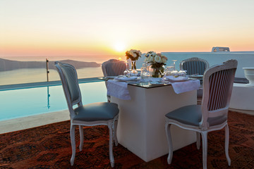 Beautiful table and sea sunset