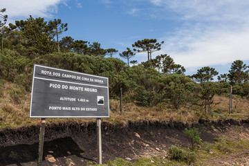 Sign of Pico do Monte Negro, the highest mountain in the Brazili