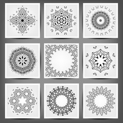 Set of ethnic ornamental floral pattern. Hand drawn mandalas. Orient traditional background. Lace circular ornaments.  Ethnic, Indian, Islamic, Asian, ottoman