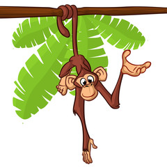 Obraz premium Cute monkey hanging on the tree branch with his tail