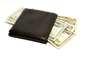 Old  wallet with banknotes of US dollars inside