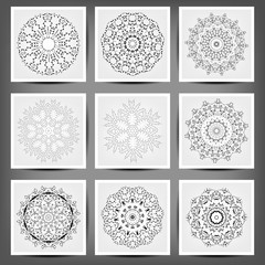 Set of ethnic ornamental floral pattern. Hand drawn mandalas. Orient traditional background. Lace circular ornaments.  Ethnic, Indian, Islamic, Asian, ottoman