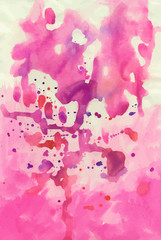 Fototapeta na wymiar Pink watercolor background with splashes and stains