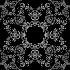 Sewing fabric with Lace black and white seamless texture with a floral ...