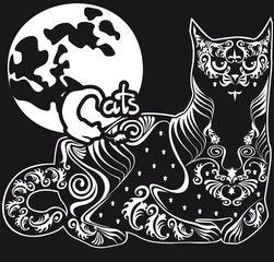 stylized  black and white patterned cat