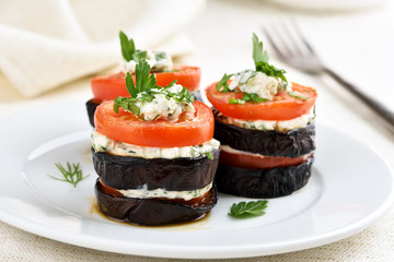 Eggplant with tomatoes and curd cheese