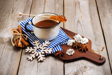 Hot homemade chocolate in a mug