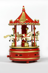 Old Red Carillon / Old carillon with Horses in wood for Christmas decoration.