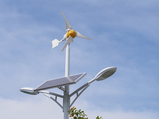 Wind turbine and solar cell generate electric 