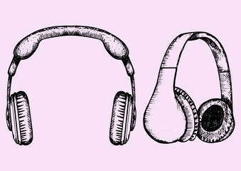 set of headphones, doodle style, sketch illustration