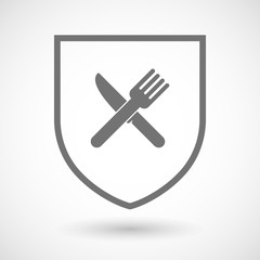 Obraz premium Line art shield icon with a knife and a fork
