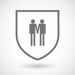 Line art shield icon with a gay couple pictogram