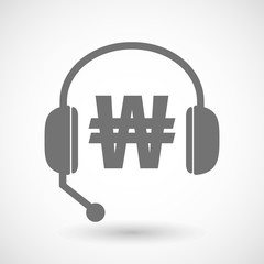 Assistance headset icon with a won currency sign
