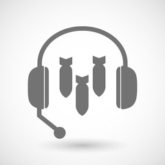 Assistance headset icon with three bombs falling