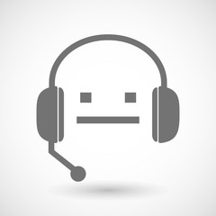 Assistance headset icon with a emotionless text face