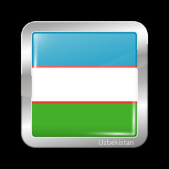 Uzbekistan Variant Flag. Metallic Icon Square Shape