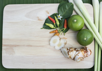 Ingredients set for Thai spicy soup (Tom-yum)