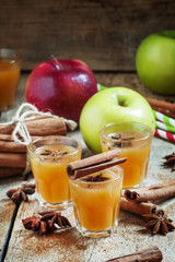Apple cider with cinnamon and anise, selective focus