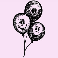birthday or party balloons, doodle style, sketch illustration