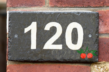 House number 120 sign