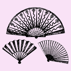 set of folding fan,doodle style, sketch illustration