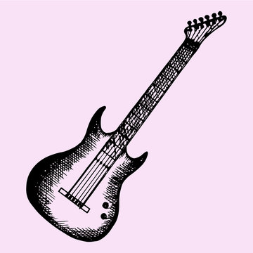 Electric Modern Guitar, Doodle Style, Sketch Illustration, Hand Drawn, Vector