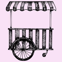 Street fast food cart, doodle style, sketch illustration, hand drawn, vector