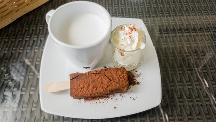Chocolate bar with dipping milk and cream
