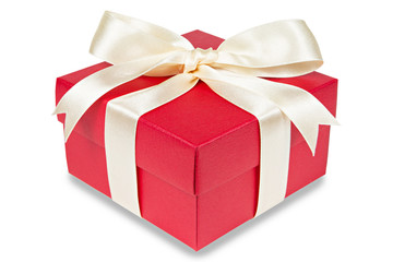 Red gift box isolated on white. Clipping path.