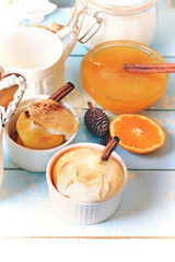 Christmas dessert baked with cinnamon orange vintage wooden background vintage retro style toned photo selective soft focus